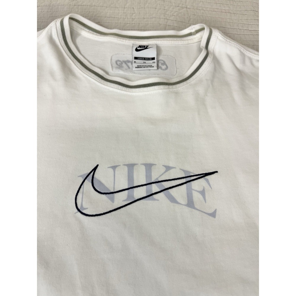 Nike Premium Loose Fit Essential Shirt Striped Collar Off White Baggy Mens XL - Picture 2 of 9